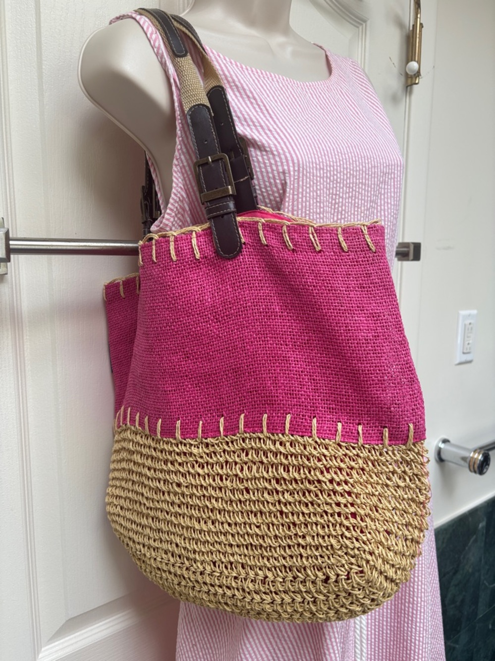 Sun 'N' Sand Natural Woven Shoulder Tote Bag